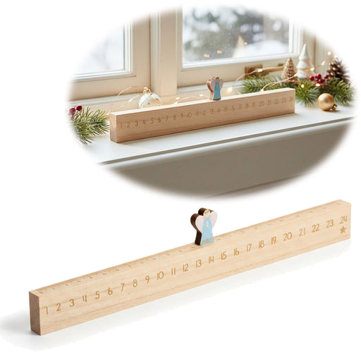 KI-generiertes Bild Vintage Holz Adventskalender gehender Engel 50cm Countdown Xmas Deko