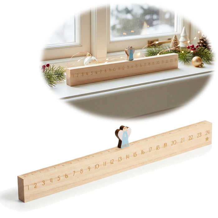 KI-generiertes Bild Vintage Holz Adventskalender gehender Engel 50cm Countdown Xmas Deko