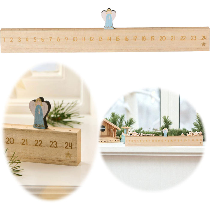 Vintage Holz Adventskalender gehender Engel 50cm Countdown Xmas Deko