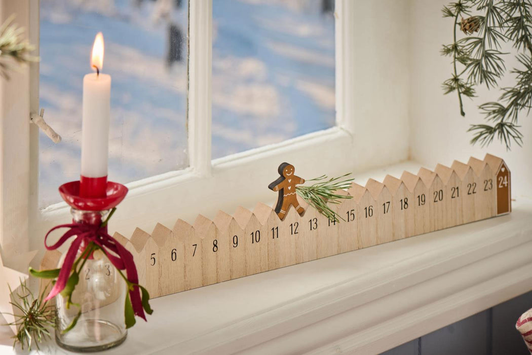 KI-generiertes Bild,Vintage Holz Adventskalender gehender Lebkuchenmann 50cm Countdown Xmas Deko