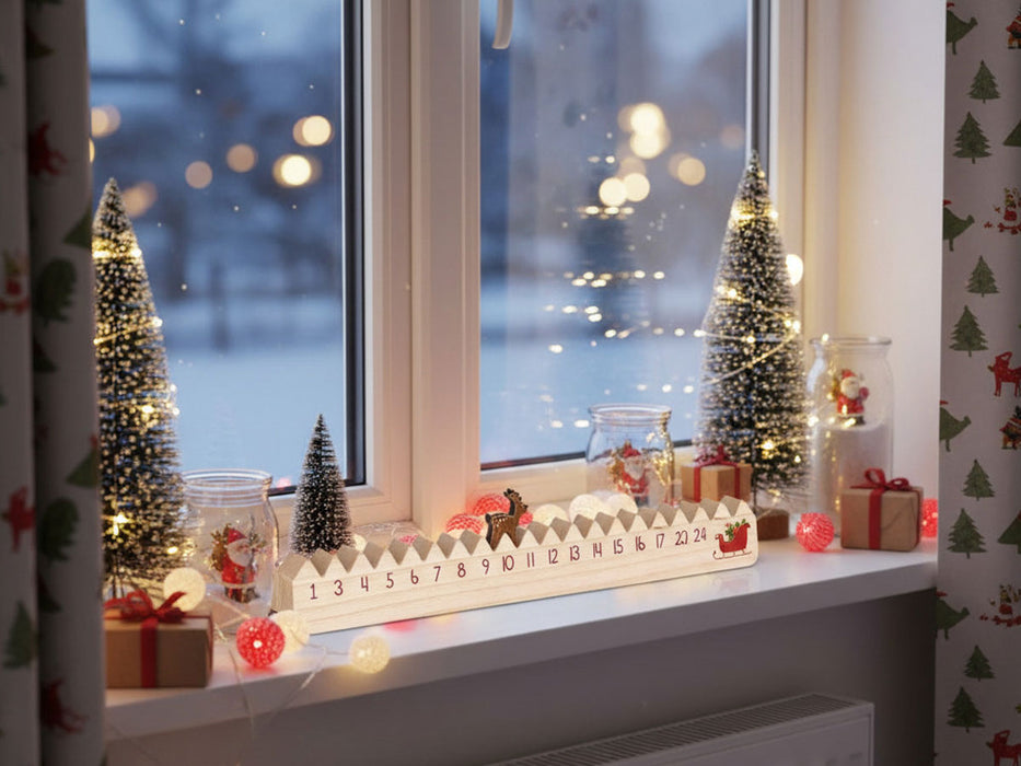 Vintage Holz Adventskalender hüpfende Rentier 50cm Countdown Xmas Deko