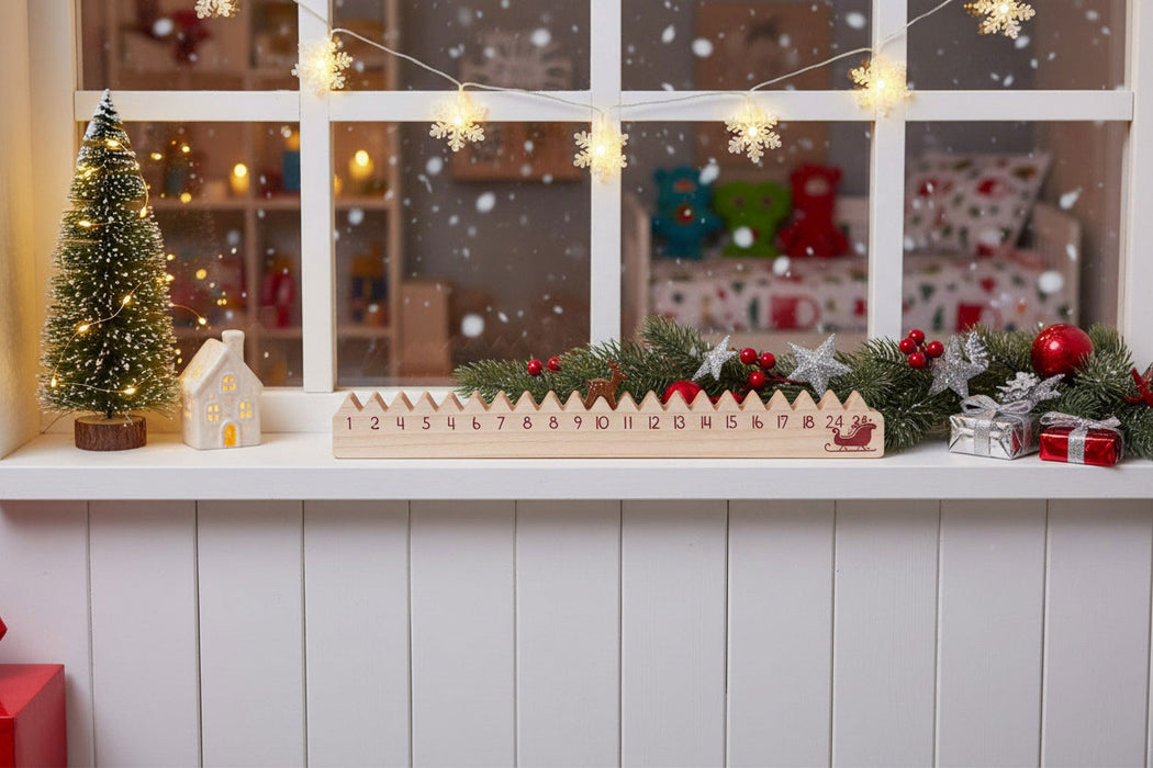 Vintage Holz Adventskalender hüpfende Rentier 50cm Countdown Xmas Deko