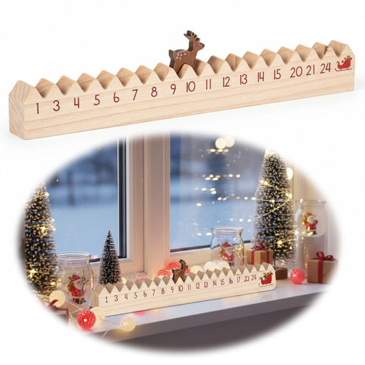 Vintage Holz Adventskalender hüpfende Rentier 50cm Countdown Xmas Deko