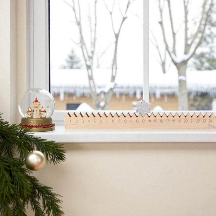 Vintage Holz Adventskalender gehender Stern Silber glänzend 50cm Countdown Xmas Deko
