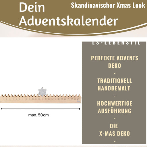 KI-generiertes Bild,Vintage Holz Adventskalender gehender Stern Silber glänzend 50cm Countdown Xmas Deko