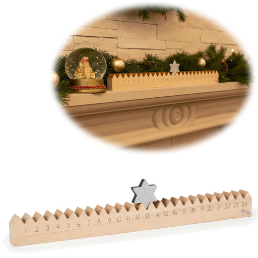 KI-generiertes Bild Vintage Holz Adventskalender gehender Stern Silber glänzend 50cm Countdown Xmas Deko