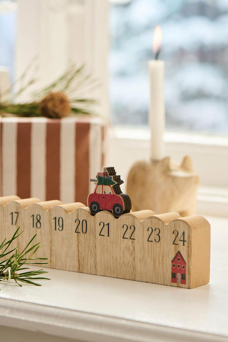 Vintage Holz Adventskalender fahrendes Weihnachtsauto 50cm Countdown Xmas Deko