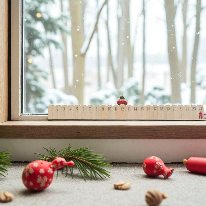 Vintage Holz Adventskalender fahrendes Weihnachtsauto 50cm Countdown Xmas Deko