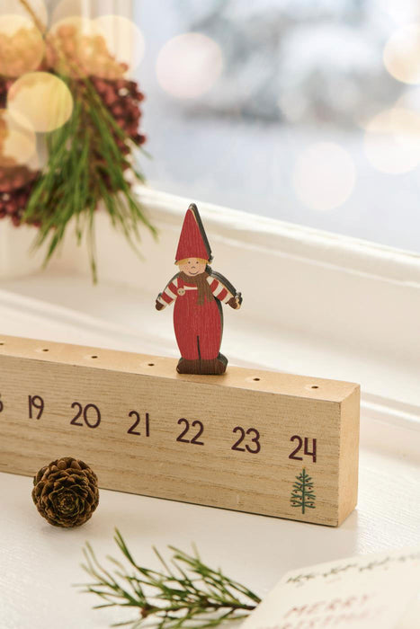 Vintage Holz Adventskalender gehendes Wichtelmännchen 50cm Countdown Xmas Deko