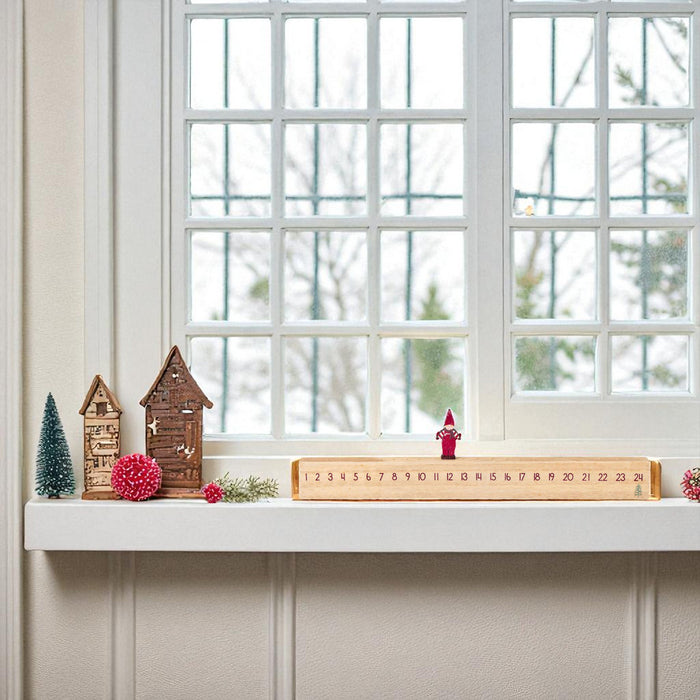 KI-generiertes Bild,Vintage Holz Adventskalender gehendes Wichtelmännchen 50cm Countdown Xmas Deko