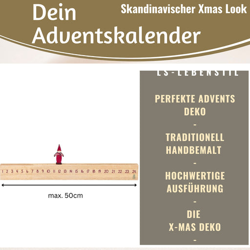 KI-generiertes Bild,Vintage Holz Adventskalender gehendes Wichtelmännchen 50cm Countdown Xmas Deko
