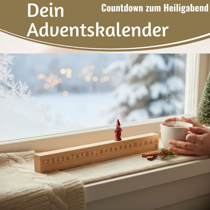 KI-generiertes Bild,Vintage Holz Adventskalender gehendes Wichtelmännchen 50cm Countdown Xmas Deko