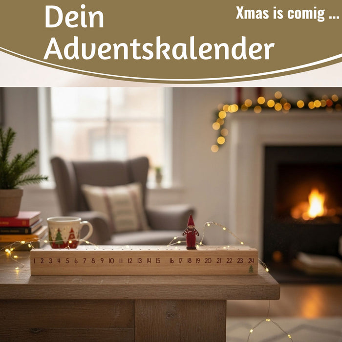 KI-generiertes Bild,Vintage Holz Adventskalender gehendes Wichtelmännchen 50cm Countdown Xmas Deko