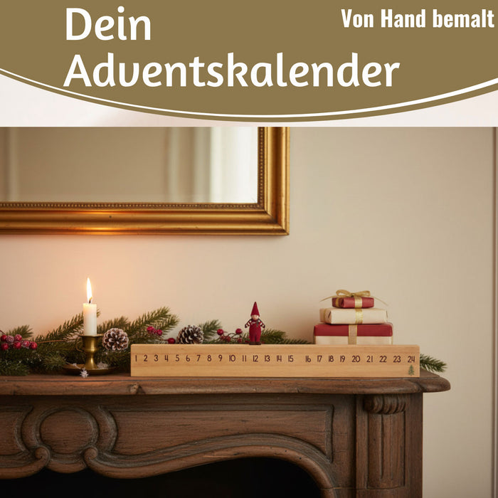 KI-generiertes Bild,Vintage Holz Adventskalender gehendes Wichtelmännchen 50cm Countdown Xmas Deko