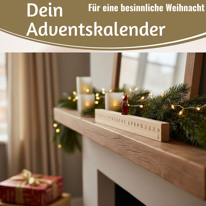 KI-generiertes Bild,Vintage Holz Adventskalender gehendes Wichtelmännchen 50cm Countdown Xmas Deko