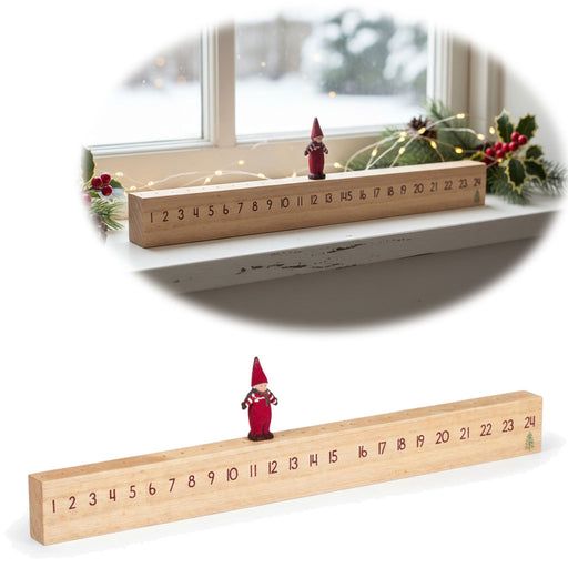 KI-generiertes Bild Vintage Holz Adventskalender gehendes Wichtelmännchen 50cm Countdown Xmas Deko