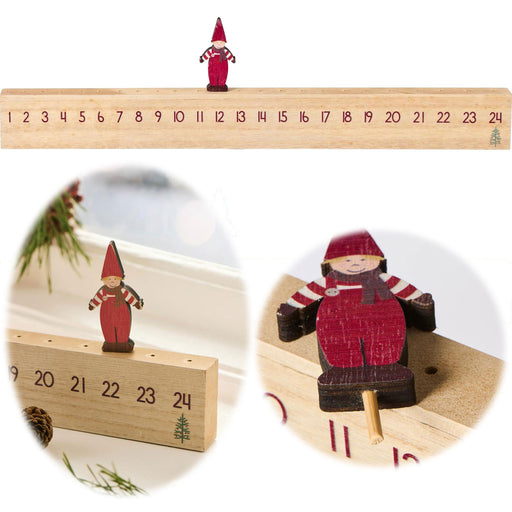 Vintage Holz Adventskalender gehendes Wichtelmännchen 50cm Countdown Xmas Deko