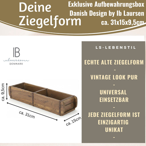 KI-generiertes Bild,IB Laursen Holz Ziegelform 57x15x10cm Unika Braun 2-fach alte Backsteinform Cutlery