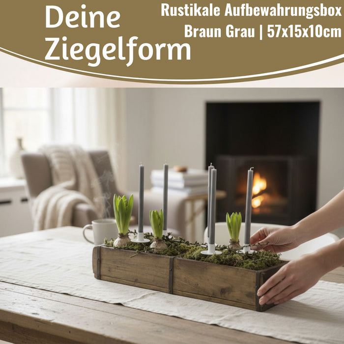 KI-generiertes Bild,IB Laursen Holz Ziegelform 57x15x10cm Unika Braun 2-fach alte Backsteinform Cutlery