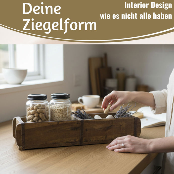 KI-generiertes Bild,IB Laursen Holz Ziegelform 57x15x10cm Unika Braun 2-fach alte Backsteinform Cutlery