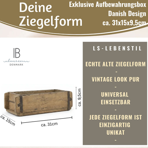KI-generiertes Bild,IB Laursen Holz Ziegelform Unika 31x15cm Braun alte Backsteinform Cutlery Deko