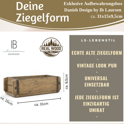 IB Laursen Holz Ziegelform Unika 31x15cm Braun alte Backsteinform Cutlery Deko
