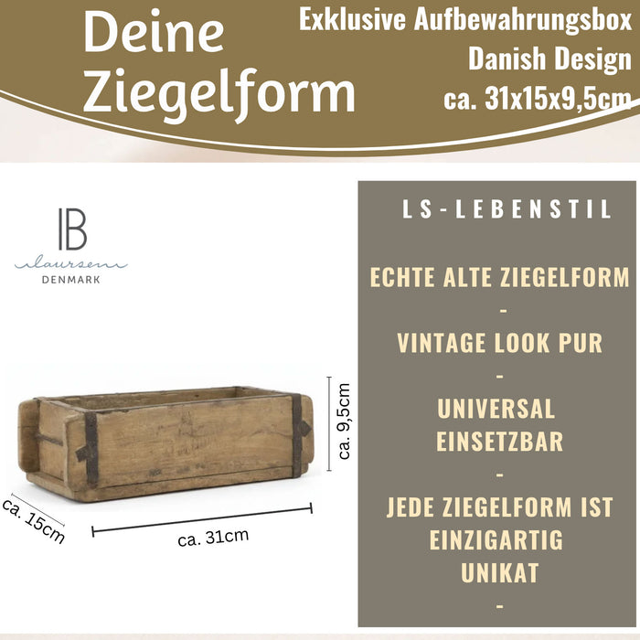 KI-generiertes Bild,IB Laursen Holz Ziegelform Unika 31x15cm Braun alte Backsteinform Cutlery Deko