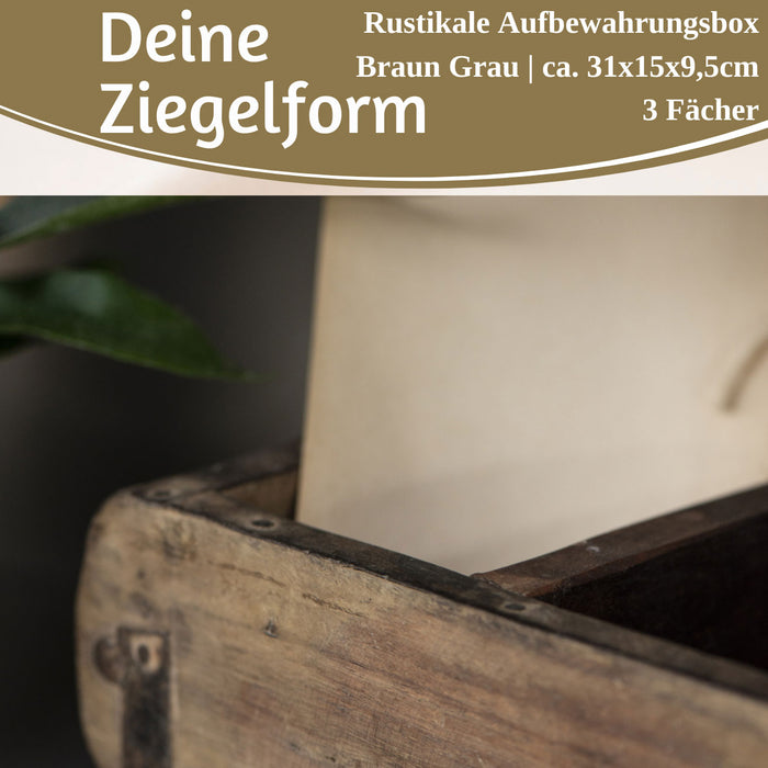 IB Laursen Holz Ziegelform Unika 31x9cm Braun 3-fach alte Backsteinform Cutlery Deko