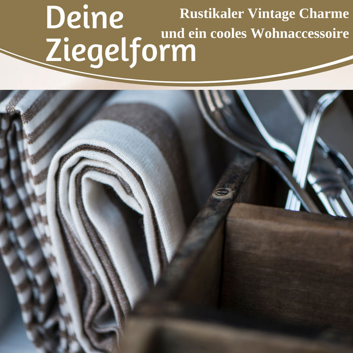 IB Laursen Holz Ziegelform Unika 31x9cm Braun 3-fach alte Backsteinform Cutlery Deko