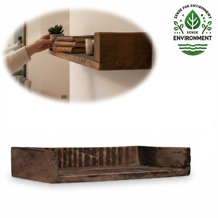 KI-generiertes Bild IB Laursen Holz Ziegelform Wandregal 45cm Braun Küchenregal Bücherregal Wandboard