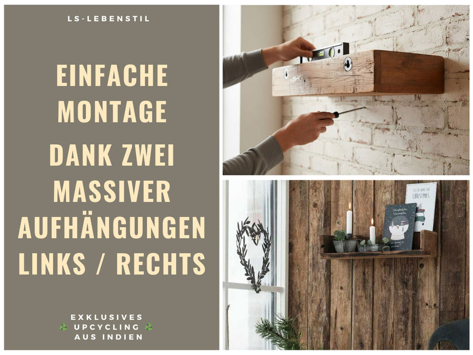 KI-generiertes Bild,IB Laursen Holz Ziegelform Wandregal 60cm Braun Küchenregal Bücherregal Wandboard