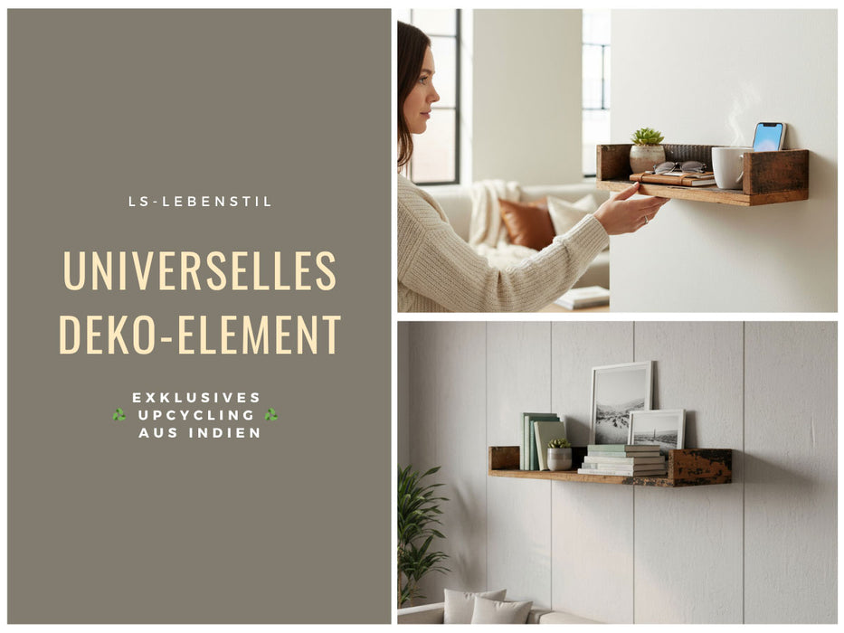 IB Laursen Holz Ziegelform Wandregal 45cm Braun Küchenregal Bücherregal Wandboard