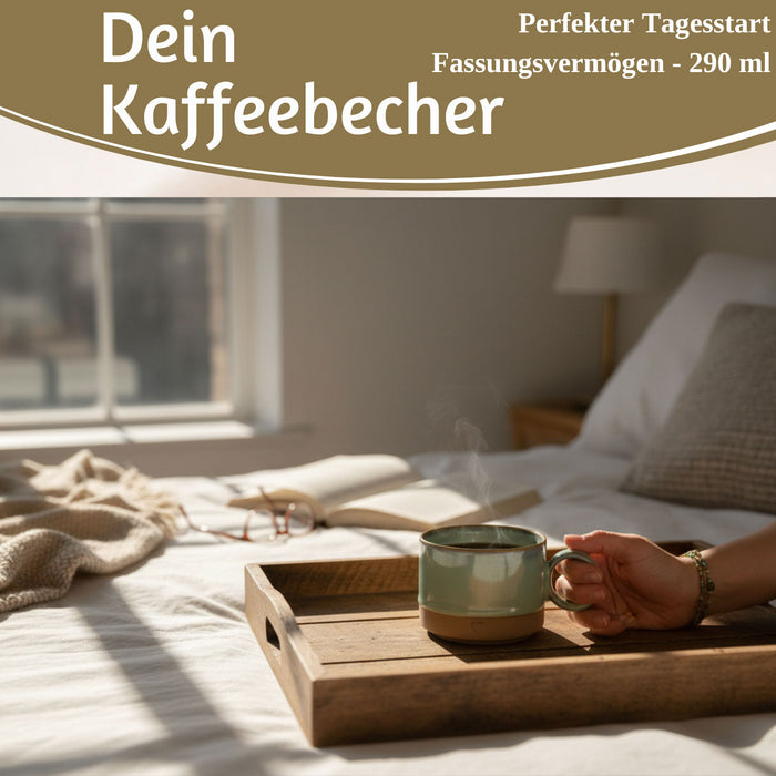 Steingut Tontasse Kaffeebecher 290ml Aqua Herz Tonbecher Henkelbecher Kaffeetasse