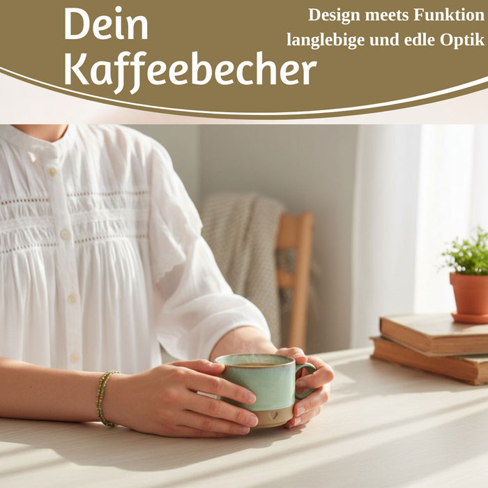 Steingut Tontasse Kaffeebecher 290ml Aqua Herz Tonbecher Henkelbecher Kaffeetasse