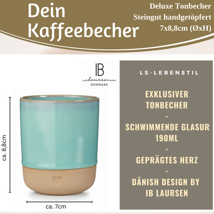 Steingut Tontasse Kaffeebecher 190ml Aqua Herz Tonbecher Teebecher Kaffeetasse
