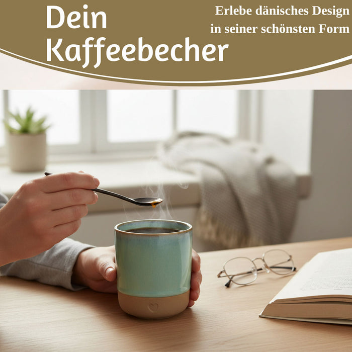 KI-generiertes Bild,Steingut Tontasse Kaffeebecher 190ml Aqua Herz Tonbecher Teebecher Kaffeetasse