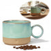 Steingut Tontasse Kaffeebecher 290ml Aqua Herz Tonbecher Henkelbecher Kaffeetasse