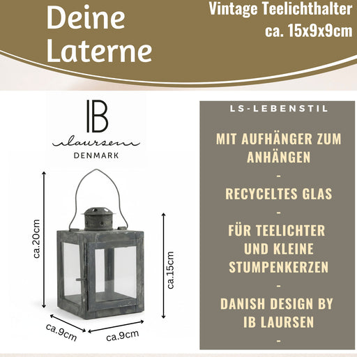 KI-generiertes Bild,IB Laursen Vintage Laterne Windlicht 15cm Metall Grau Teelicht Stumpenkerze