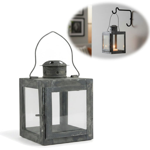 IB Laursen Vintage Laterne Windlicht 15cm Metall Grau Teelicht Stumpenkerze