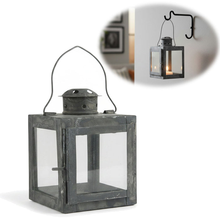 IB Laursen Vintage Laterne Windlicht 15cm Metall Grau Teelicht Stumpenkerze
