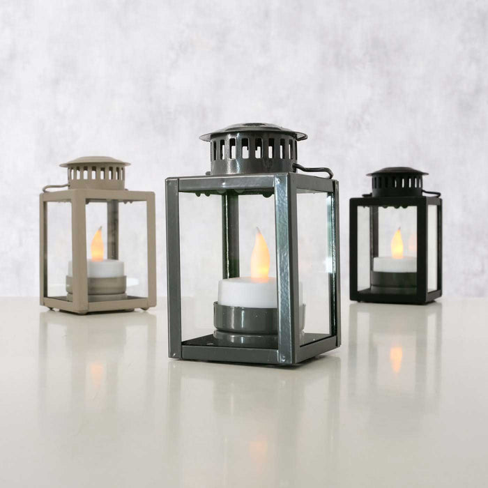 Vintage Laterne Windlicht 3´er Set 10cm Metall Grau Teelicht Teelichthalter