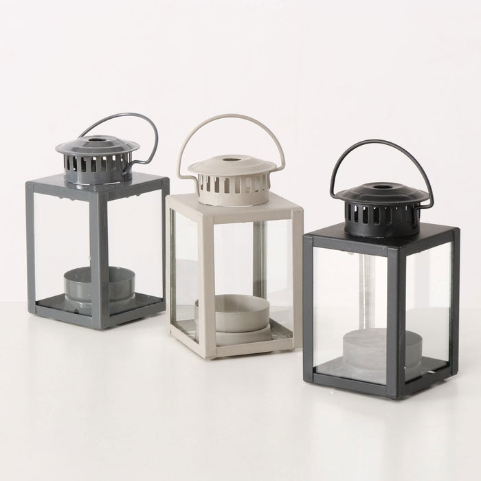 Vintage Laterne Windlicht 3´er Set 10cm Metall Grau Teelicht Teelichthalter