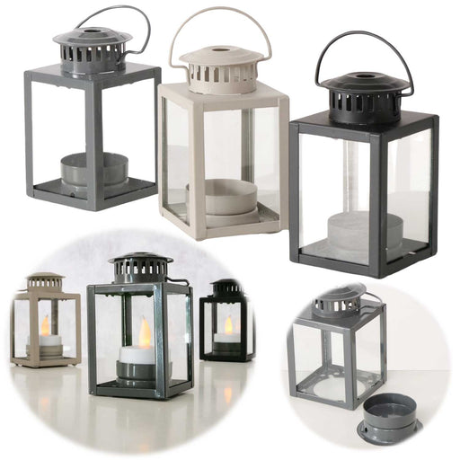 Vintage Laterne Windlicht 3´er Set 10cm Metall Grau Teelicht Teelichthalter