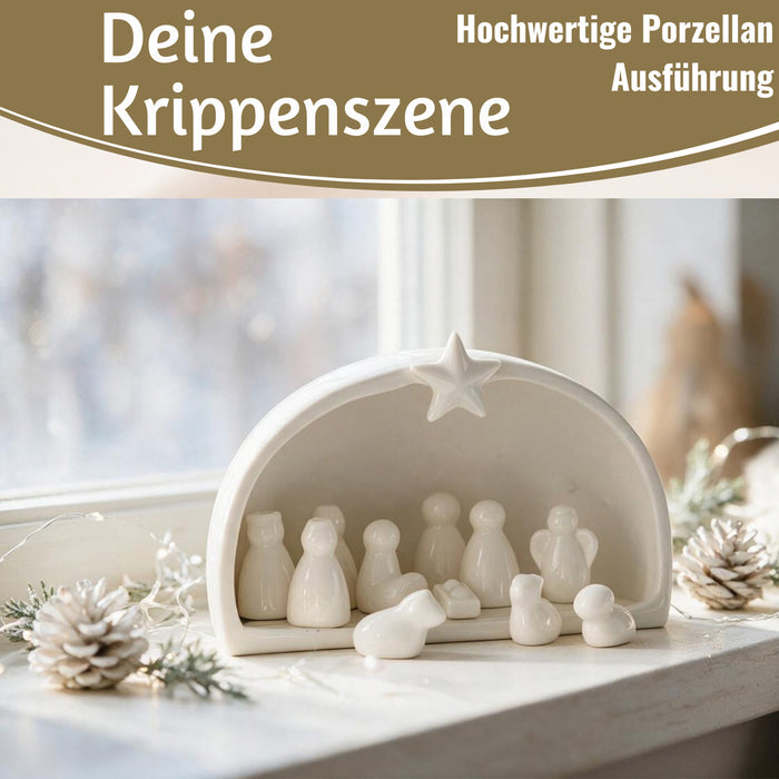 KI-generiertes Bild,Porzellan Weihnachtskrippe Krippenfiguren Set 11 Figuren Krippe Krippenset Xmas
