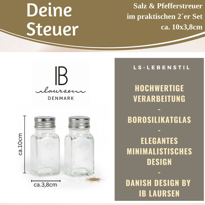 2-fach Glas Salzstreuer Pfefferstreuer Set 10cm Silber / Transparent