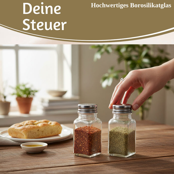 2-fach Glas Salzstreuer Pfefferstreuer Set 10cm Silber / Transparent