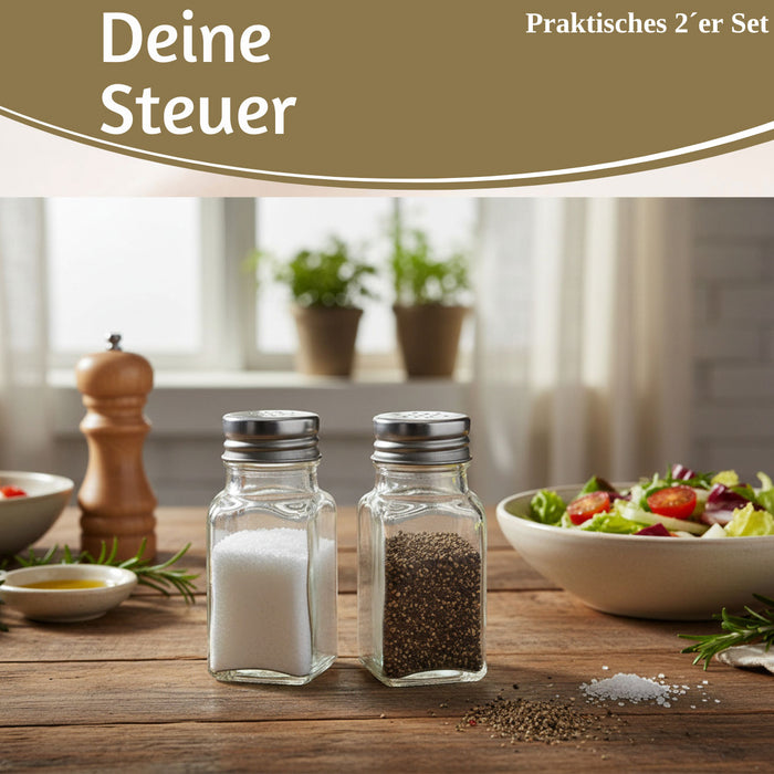 2-fach Glas Salzstreuer Pfefferstreuer Set 10cm Silber / Transparent