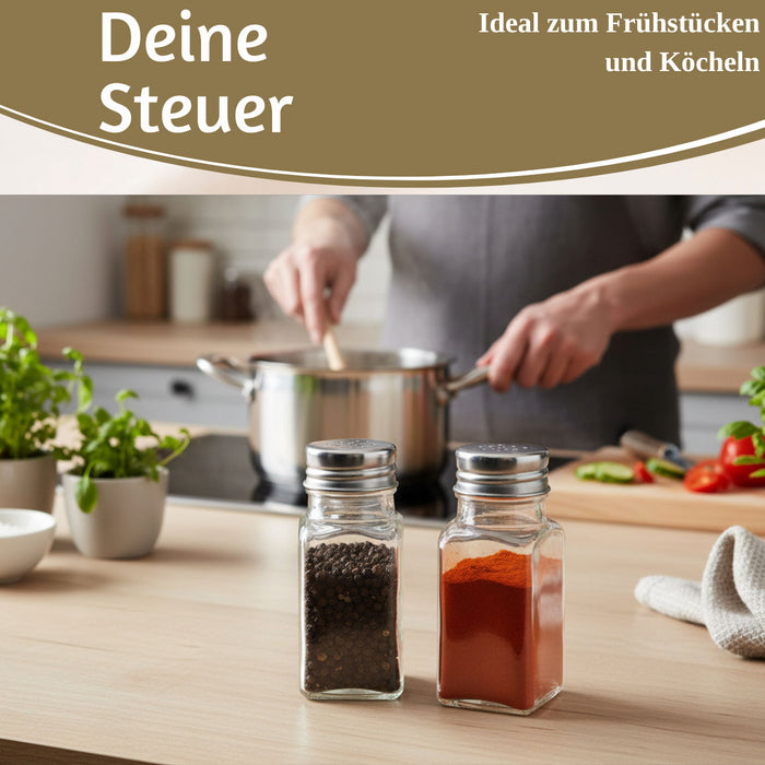 2-fach Glas Salzstreuer Pfefferstreuer Set 10cm Silber / Transparent