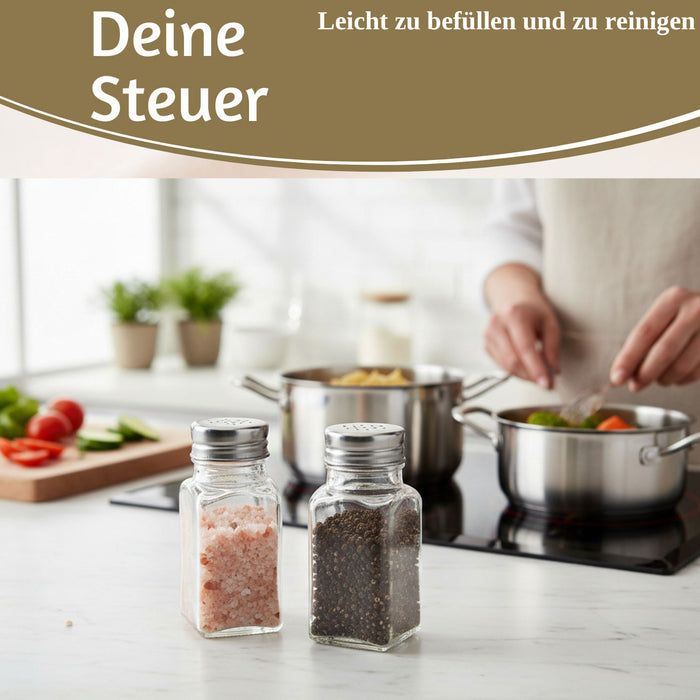 2-fach Glas Salzstreuer Pfefferstreuer Set 10cm Silber / Transparent