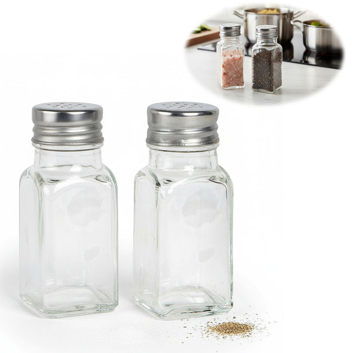 2-fach Glas Salzstreuer Pfefferstreuer Set 10cm Silber / Transparent